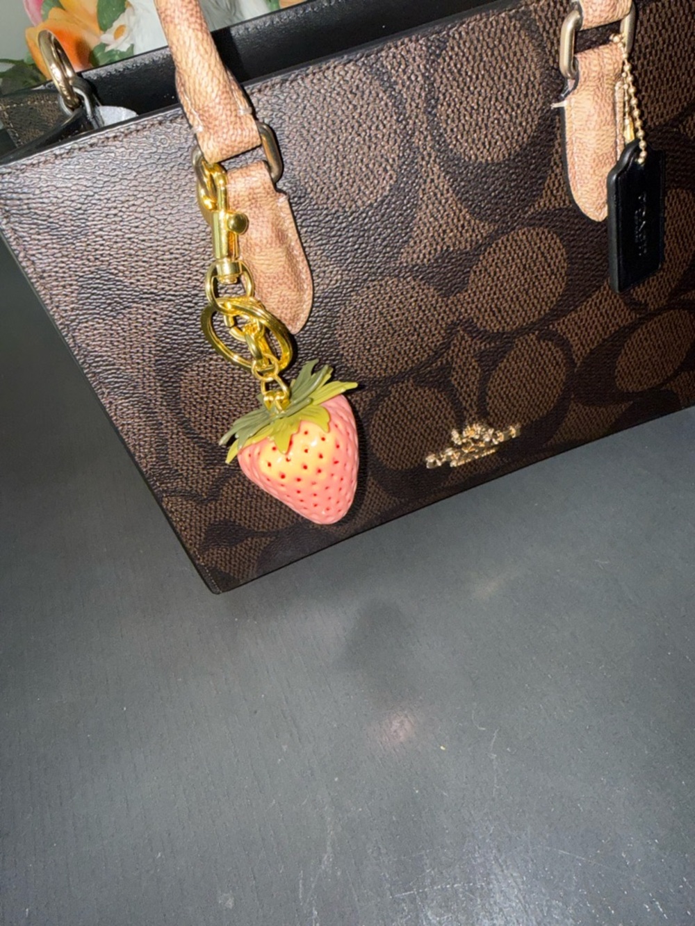 Strawberry Charm Key & Bag Pendant in Pink with Gold Hardware - Picture 3 of 4